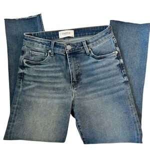 Evereve Size 27 Straight Leg Jeans Raw Hem Medium Wash Denim